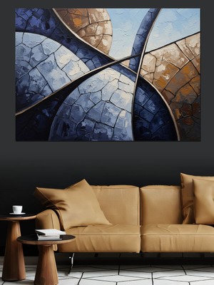 Artmeg Soyut Geometrik Mavi Modern Tablo Dekoratif Kanvas - Mdf Ahşap Tablo
