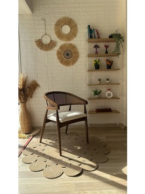 Silla Consept Gazel Sandalye Teddy Krem Kumaş Hasırlı Ceviz Ahşap Sandalye