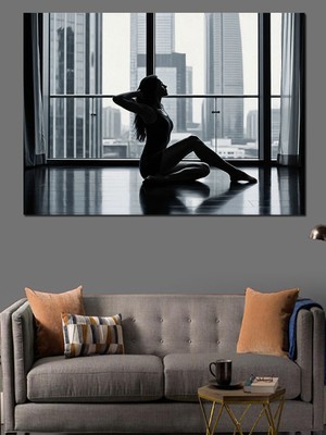 Artmeg Pencere Önünde Kadın Silüeti Portresi Dekoratif Kanvas - Mdf Ahşap Tablo