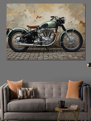 Artmeg Modern Tasarımlı Klasik Yeşil Motosiklet Dekoratif Kanvas - Mdf Ahşap Tablo