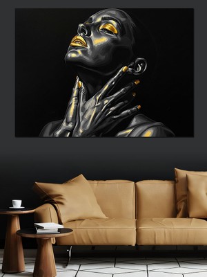 Artmeg Siyah Boyalı Heykel Kadın Portresi Dekoratif Kanvas - Mdf Ahşap Tablo