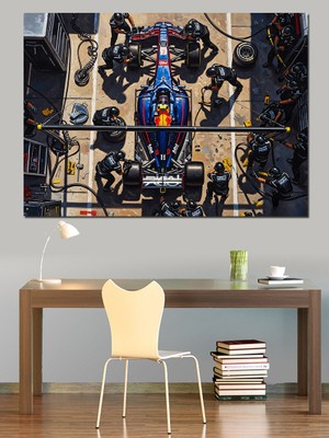 Artmeg Formula 1 Yarış Arabası Pit Dekoratif Kanvas - Mdf Ahşap Tablo