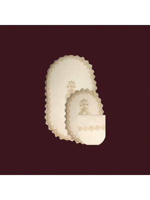 Krem Renkli Bonny Home Lisa 3'lü Dantelli Klozet Takımı Kaymaz Tabanlı Banyo Halısı