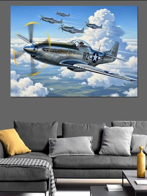 Artmeg Gökyüzünde Süzülen Klasik Savaş Uçağı Dekoratif Kanvas - Mdf Ahşap Tablo