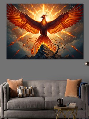 Artmeg Ateşten Doğan Zümrüdü Anka Kuşu Dekoratif Kanvas - Mdf Ahşap Tablo