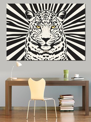 Artmeg Siyah Beyaz Çizgili Leopar Portresi Dekoratif Kanvas - Mdf Ahşap Tablo