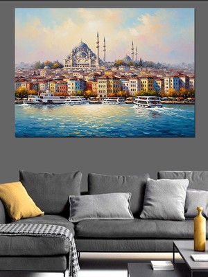 Artmeg Istanbul Camii ve Şehir Silüeti Dekoratif Kanvas - Mdf Ahşap Tablo
