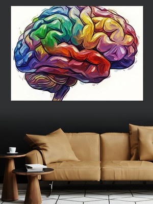 Artmeg Renkli Beyin ve Zihin Illüstrasyonu Dekoratif Kanvas - Mdf Ahşap Tablo