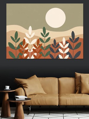 Artmeg Pastel Tonlarda Soyut Bitki Desenleri Dekoratif Kanvas - Mdf Ahşap Tablo