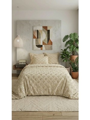 Calantha Home Collection Grace Cappuccino Geometrik Desenli Çift Kişilik Pike Takımı - 3 Parça 240X260 cm