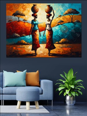 Artmeg Başında Su Taşıyan Afrikalı Kadınlar Dekoratif Kanvas - Mdf Ahşap Tablo