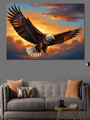 Artmeg Gün Batımında Kanat Çırpan Kartal Dekoratif Kanvas - Mdf Ahşap Tablo