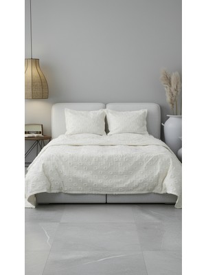 Calantha Home Collection Grace Ekru Geometrik Desenli Çift Kişilik Pike Takımı - 3 Parça 240X260 cm