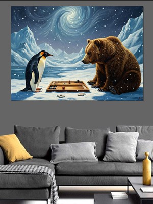 Artmeg Karda Satranç Oynayan Hayvanlar Dekoratif Kanvas - Mdf Ahşap Tablo