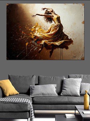Artmeg Altın Elbiseli Dans Eden Kadın Dekoratif Kanvas - Mdf Ahşap Tablo