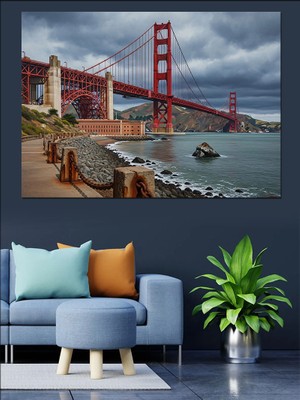 Artmeg Golden Gate Köprüsü ve Istanbul Dekoratif Kanvas - Mdf Ahşap Tablo