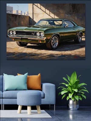 Artmeg Eski Model Yeşil Klasik Amerikan Araba Dekoratif Kanvas - Mdf Ahşap Tablo