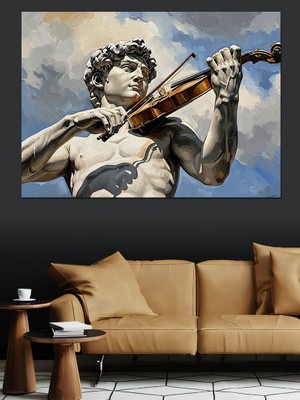 Artmeg Keman Çalan Antik Heykel Büstü Dekoratif Kanvas - Mdf Ahşap Tablo
