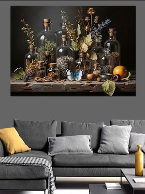 Artmeg Masada Bitkiler ve Şişeler Tablosu Dekoratif Kanvas - Mdf Ahşap Tablo