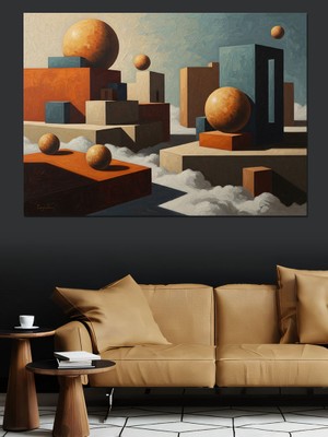 Artmeg Geometrik Küpler ve Soyut Mimari Dekoratif Kanvas - Mdf Ahşap Tablo