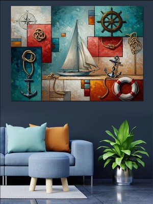 Artmeg Denizci Temalı Rustik Duvar Dekoru Dekoratif Kanvas - Mdf Ahşap Tablo