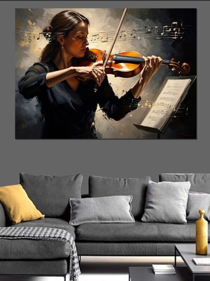 Artmeg Keman Çalan Kadın Müzisyen Dekoratif Kanvas - Mdf Ahşap Tablo