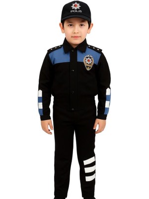 Işık Ticaret Unisex Çocuk Polis Kıyafeti (Şapka, Gömlek, Pantolon Takımı)  7-Toplum Polisi