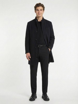 Kip Lacivert Regular Fit Klasik Dokuma Palto