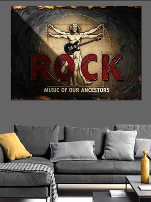 Artmeg Rock Müzik Temalı Vitruvius Adamı Dekoratif Kanvas - Mdf Ahşap Tablo
