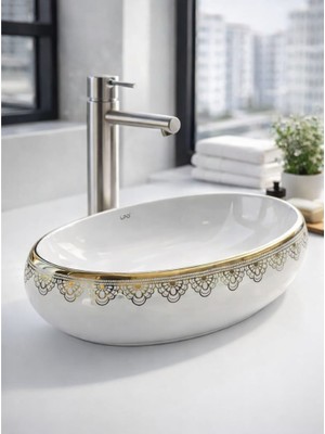 Lpd Altın Lavabo Çanak Gold Beyaz Seramik Lavabo
