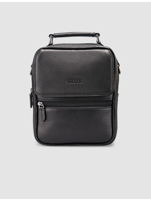 Cabani Siyah Hakiki Deri Erkek El & Omuz Çantası (Çift Bölmeli, Ön Cepli)