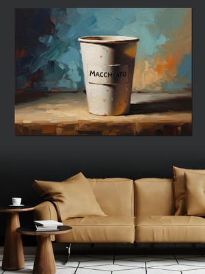 Artmeg Ahşap Masa Üzerinde Kahve Bardağı Dekoratif Kanvas - Mdf Ahşap Tablo