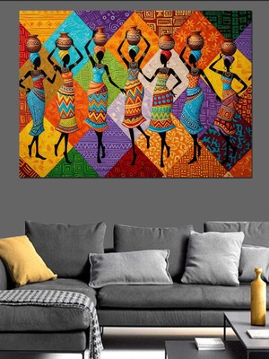 Artmeg Afrikalı Kadınlar Yerel Kıyafetli Tablo Dekoratif Kanvas - Mdf Ahşap Tablo