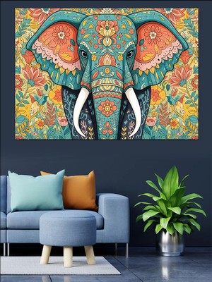 Artmeg Mandala Desenli Renkli Fil Kafası Dekoratif Kanvas - Mdf Ahşap Tablo