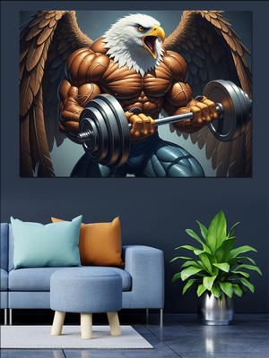 Artmeg Halter Kaldıran Kaslı Kartal Figürü Dekoratif Kanvas - Mdf Ahşap Tablo