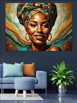 Artmeg Geleneksel Kıyafetli Afrikalı Kadın Portresi Dekoratif Kanvas - Mdf Ahşap Tablo