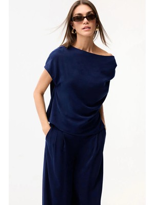 Love My Body Tek Omuz Jakarlı Bluz Lacivert 115L9886000