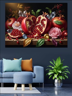 Artmeg Masada Açılmış Narlar ve Çiçekler Dekoratif Kanvas - Mdf Ahşap Tablo