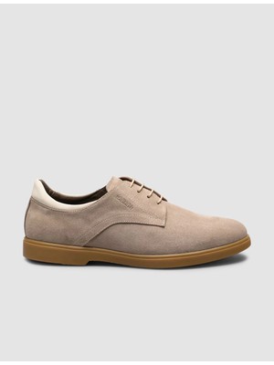 Cabani Bej Süet Doku Hakiki Dana Deri Bağcıklı Erkek Ayakkabı