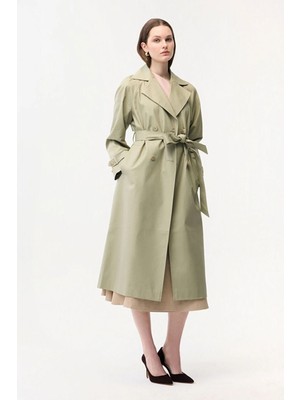 Adl Kemer Detaylı Uzun Trençkot Yeşil 17844670001