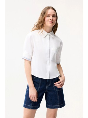 Love My Body Çizgili Detaylı Poplin Gömlek Kemik 130L9905000