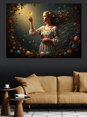 Artmeg Işıltılı Peri Kızı ve Kelebek Dekoratif Kanvas - Mdf Ahşap Tablo