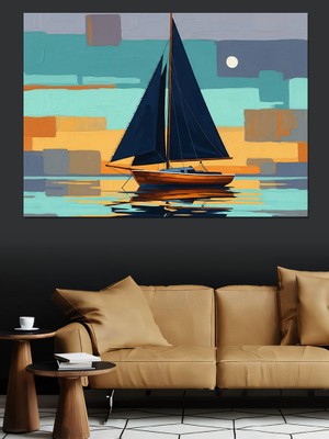 Artmeg Geometrik Formlu Modern Yelkenli Gemi Dekoratif Kanvas - Mdf Ahşap Tablo
