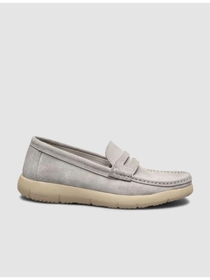 Cabani Gri Hakiki Deri Erkek Loafer Ayakkabı