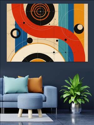 Artmeg Soyut Çizgili Modern Geometrik Poster Dekoratif Kanvas - Mdf Ahşap Tablo