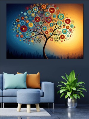 Artmeg Renkli Daireli Modern Hayat Ağacı Dekoratif Kanvas - Mdf Ahşap Tablo