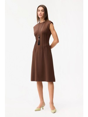 Love My Body Nervür Detaylı Elbise Kahve 124L9930000