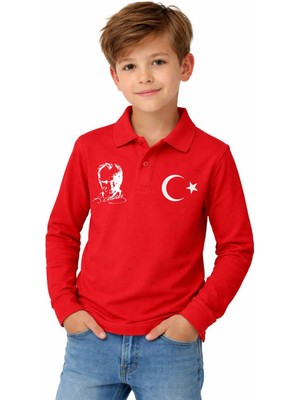 Karaoğlu Tekstil Polo Yaka Türk Bayraklı Atatürk Baskılı Penye Tişört