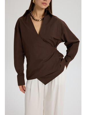 Mai Bran Üçgen Kesim Kahve Gömlek