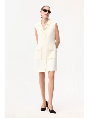 Adl Önden Düğmeli Cepli Elbise Vanilya 12443373002